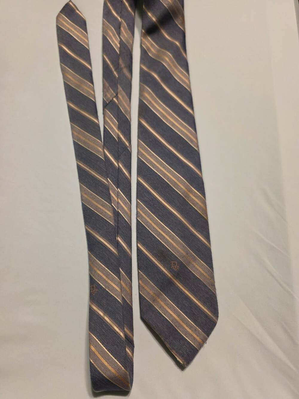 Christian Dior Silk Tie Blue with Gold Stripes